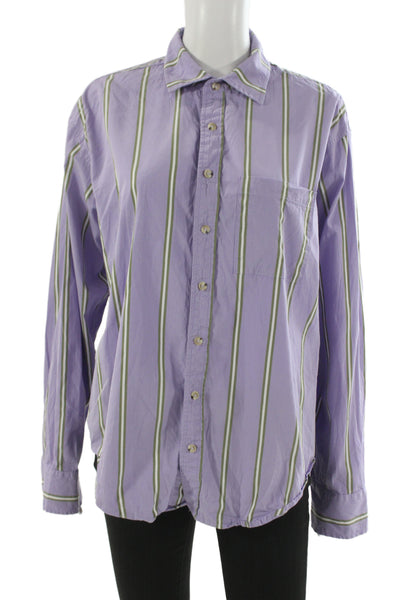 Donni Womens Purple Striped Cotton Collared Button-Up Long Sleeve Top Size M