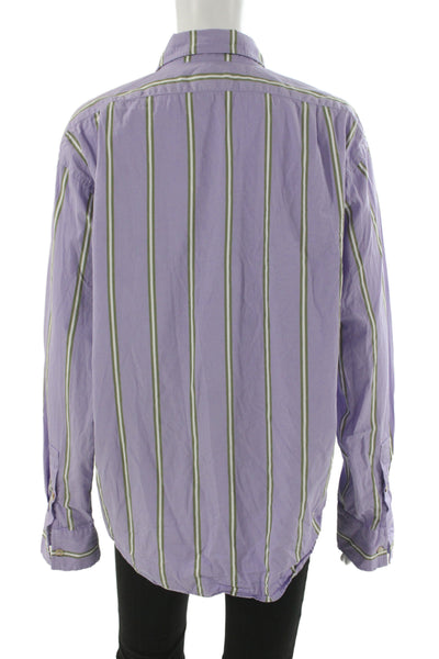 Donni Womens Purple Striped Cotton Collared Button-Up Long Sleeve Top Size M