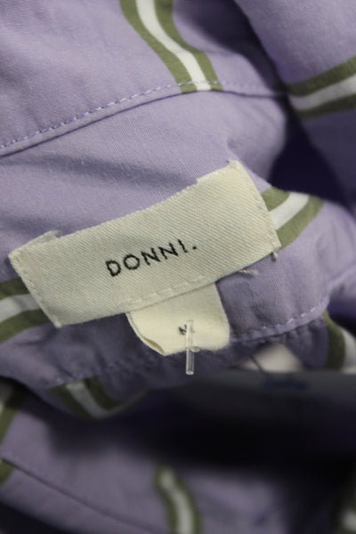 Donni Womens Purple Striped Cotton Collared Button-Up Long Sleeve Top Size M