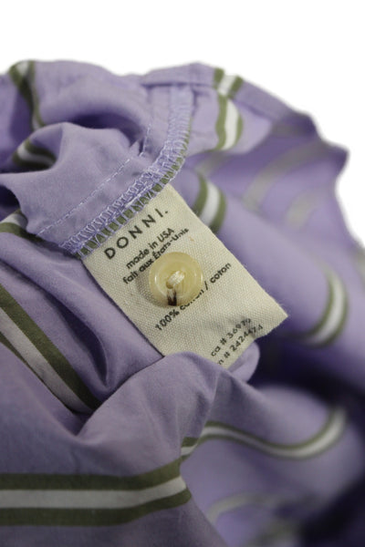 Donni Womens Purple Striped Cotton Collared Button-Up Long Sleeve Top Size M
