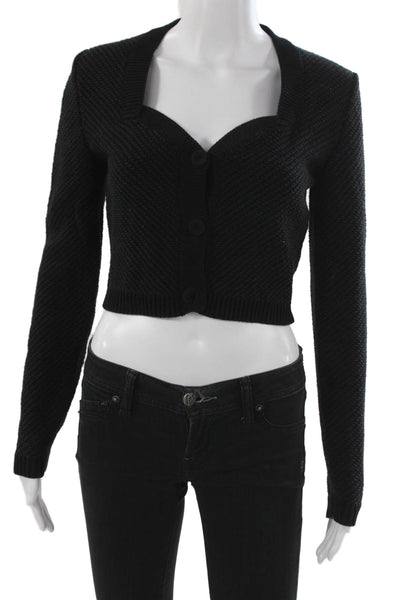 Nanushka Women Black Cotton Square Neck Long Sleeve Cardigan Size S