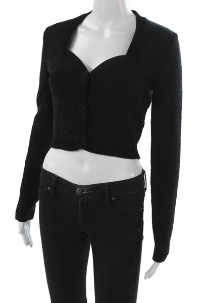 Nanushka Women Black Cotton Square Neck Long Sleeve Cardigan Size S