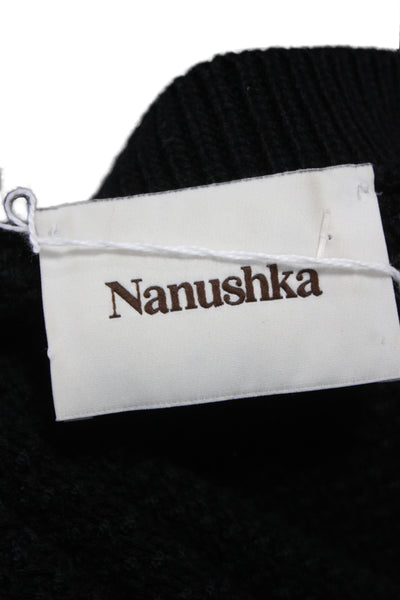 Nanushka Women Black Cotton Square Neck Long Sleeve Cardigan Size S
