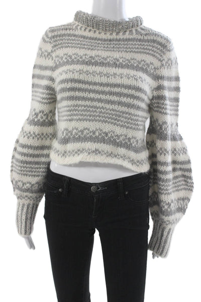 Ayni Women Alpaca Pullover Sweater Gray Fair Isle Mock Neck Long Sleeve Size XS