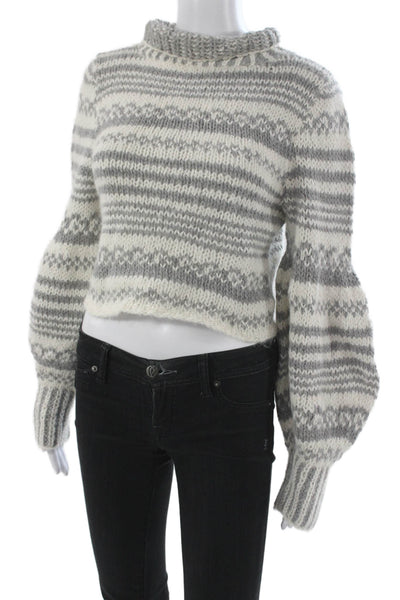 Ayni Women Alpaca Pullover Sweater Gray Fair Isle Mock Neck Long Sleeve Size XS
