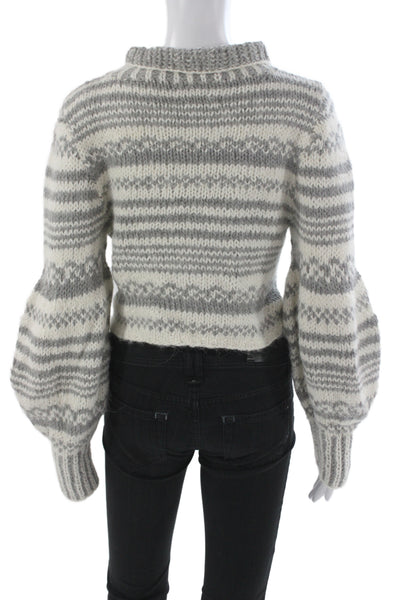 Ayni Women Alpaca Pullover Sweater Gray Fair Isle Mock Neck Long Sleeve Size XS
