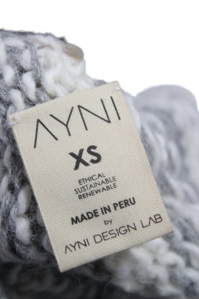 Ayni Women Alpaca Pullover Sweater Gray Fair Isle Mock Neck Long Sleeve Size XS