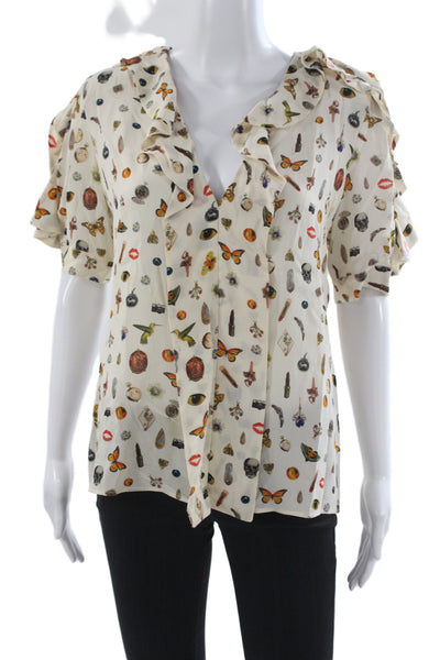 Alexander McQueen Womens Silk Butterfly V-Neck Blouse Size 40