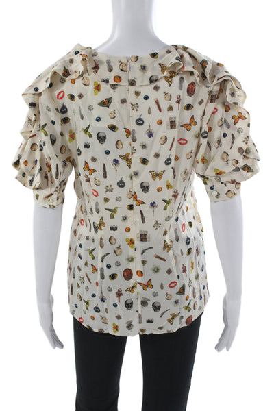 Alexander McQueen Womens Silk Butterfly V-Neck Blouse Size 40