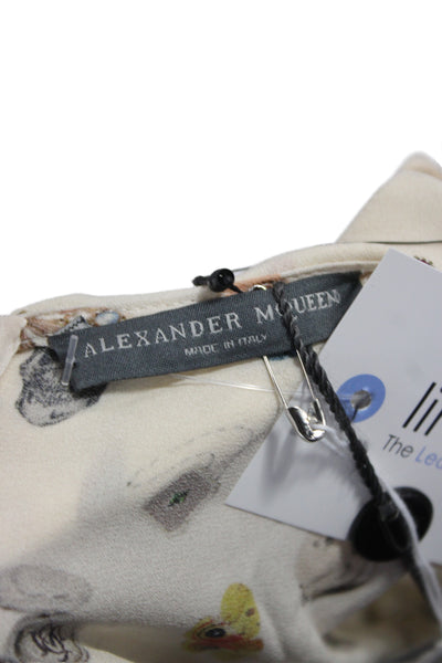 Alexander McQueen Womens Silk Butterfly V-Neck Blouse Size 40