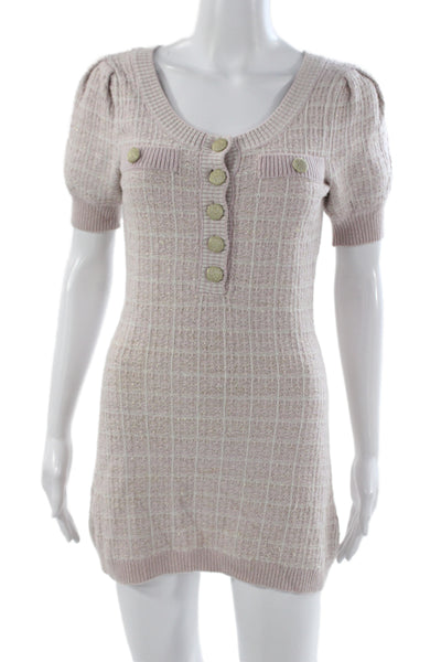 Love Shack Fancy Womens Pink Checked Henley Sweater Dress Pullover Mini Size XS