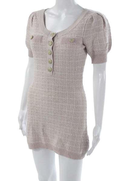 Love Shack Fancy Womens Pink Checked Henley Sweater Dress Pullover Mini Size XS