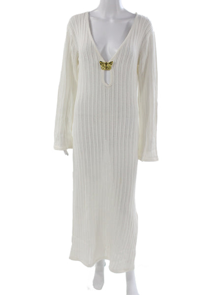 CinCin Women Maxi V-Neck White Long Sleeve Dress Butterfly Size XL