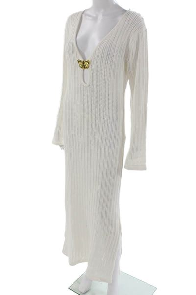 CinCin Women Maxi V-Neck White Long Sleeve Dress Butterfly Size XL