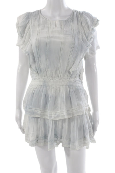 Love Shack Fancy Womens Blue Mini Dress Viscose Round Neck Short Sleeve Size S