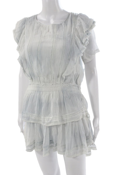 Love Shack Fancy Womens Blue Mini Dress Viscose Round Neck Short Sleeve Size S