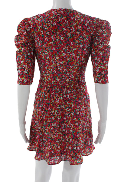 Saloni Women Fit & Flare Dress Red Silk V-Neck Half Sleeve Knee Length Size 2
