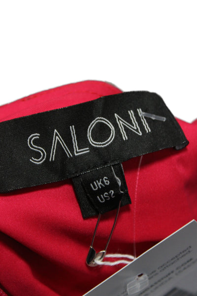 Saloni Women Fit & Flare Dress Red Silk V-Neck Half Sleeve Knee Length Size 2