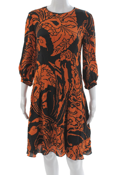 Gucci Women A-Line Dress Black Silk 3/4 Sleeve Round Neck Knee Length Size 38