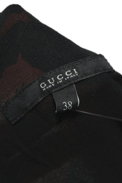 Gucci Women A-Line Dress Black Silk 3/4 Sleeve Round Neck Knee Length Size 38