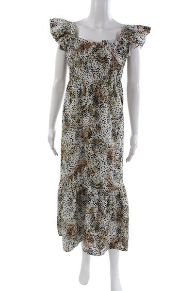 Sea New York Women Animal Print Maxi Dress Square Neck Cotton Size S