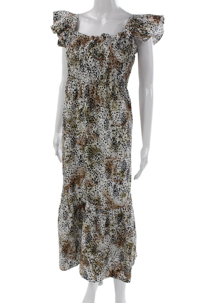 Sea New York Women Animal Print Maxi Dress Square Neck Cotton Size S