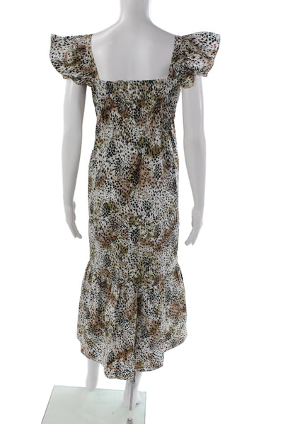 Sea New York Women Animal Print Maxi Dress Square Neck Cotton Size S