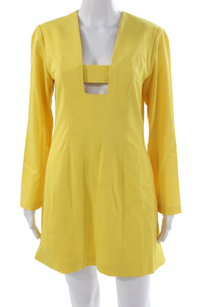 Buru Women A-Line Dress Yellow V-Neck Long Sleeve Knee Length Size S