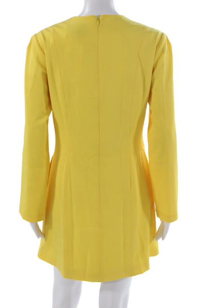 Buru Women A-Line Dress Yellow V-Neck Long Sleeve Knee Length Size S