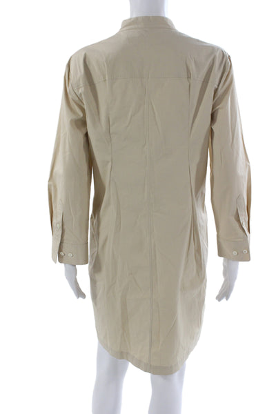 Theory Womens Beige Cotton Collared Lace Up Shirt Dress Long Sleeve Size 10