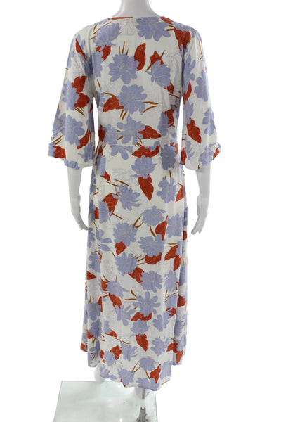 L Space Women Floral Maxi Rayon V Neck Tie Mid Calf Dress Multicolor Size S