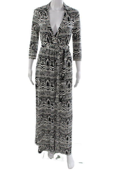 Diane Von Furstenberg Womens Wrap Dress Black Silk V-Neck Long Size 0