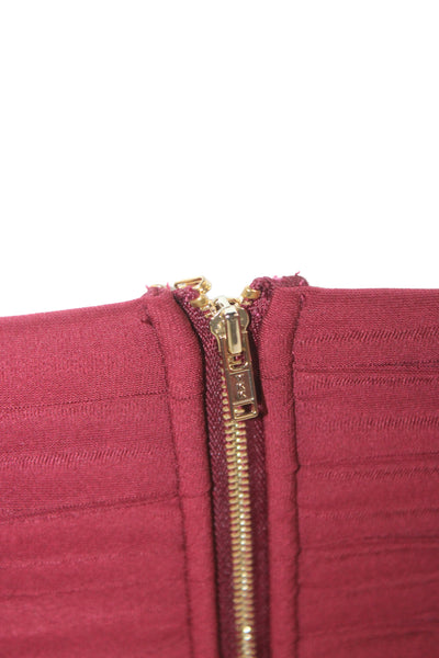 Self-Portrait Women Cropped Jersey Sweetheart Long Sleeve Blouse Red Zip Size 0