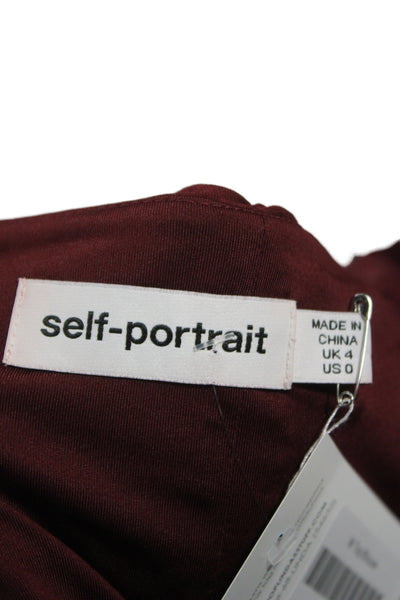 Self-Portrait Women Cropped Jersey Sweetheart Long Sleeve Blouse Red Zip Size 0