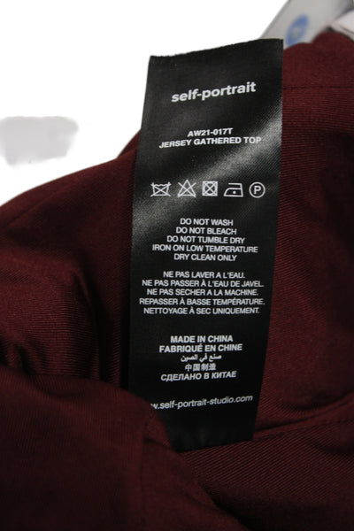 Self-Portrait Women Cropped Jersey Sweetheart Long Sleeve Blouse Red Zip Size 0