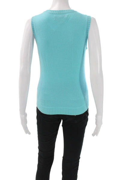 Fifty Nine Collection Women Blue Cashmere Pullover Sleeveless Crew Neck Size S