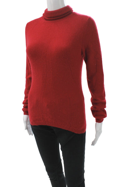 Lulu Bravo Womens Pullover Sweater Cashmere Turtleneck Red Long Sleeve Size L