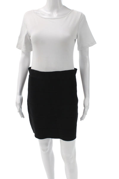 BCBGMAXAZRIA Womens Bandage Rayon Black Knee Length Skirt Size L