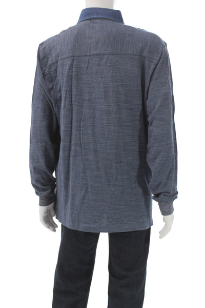 Thaddeus Mens Long Sleeve Collared Knit Polo Shirt Blue Cotton Size XL