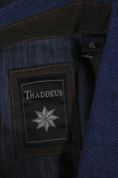 Thaddeus Mens Long Sleeve Collared Knit Polo Shirt Blue Cotton Size XL