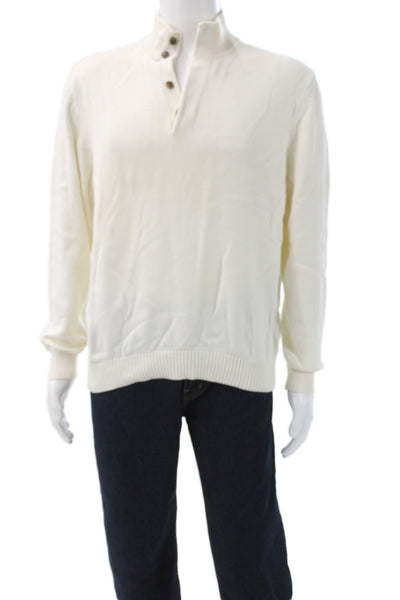 Brooks Brothers Mens Henley Sweater Ivory Cotton Mock Neck Long Sleeve Size M