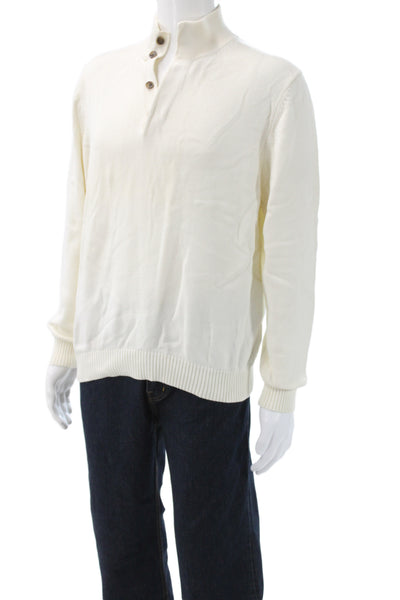 Brooks Brothers Mens Henley Sweater Ivory Cotton Mock Neck Long Sleeve Size M