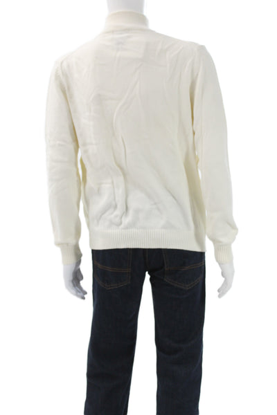 Brooks Brothers Mens Henley Sweater Ivory Cotton Mock Neck Long Sleeve Size M