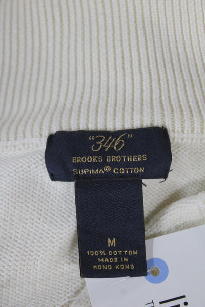 Brooks Brothers Mens Henley Sweater Ivory Cotton Mock Neck Long Sleeve Size M