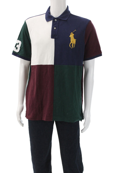 Polo Ralph Lauren Mens Short Sleeve Colorblock Polo Shirt Green Navy White Large