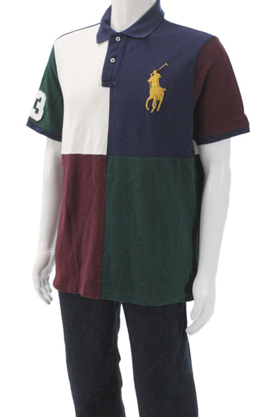 Polo Ralph Lauren Mens Short Sleeve Colorblock Polo Shirt Green Navy White Large