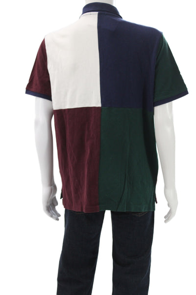 Polo Ralph Lauren Mens Short Sleeve Colorblock Polo Shirt Green Navy White Large