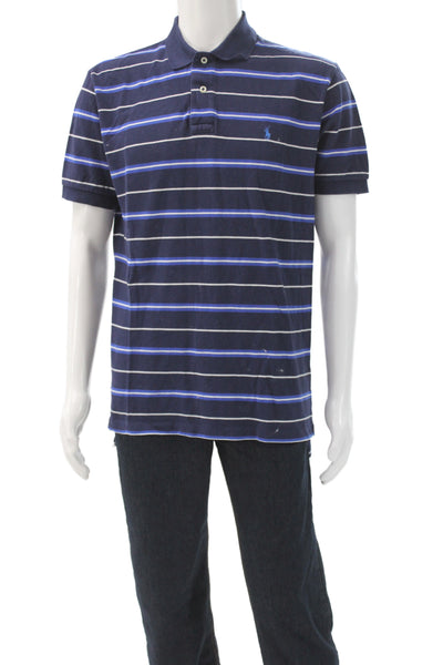 Polo Ralph Lauren Mens Short Sleeve Collared Striped Polo Shirt Navy Size Large
