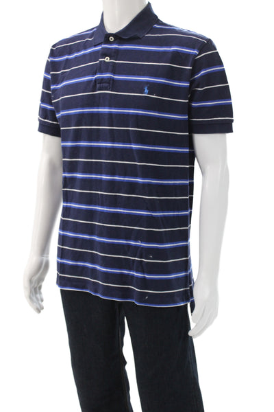 Polo Ralph Lauren Mens Short Sleeve Collared Striped Polo Shirt Navy Size Large