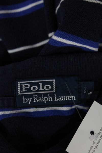 Polo Ralph Lauren Mens Short Sleeve Collared Striped Polo Shirt Navy Size Large
